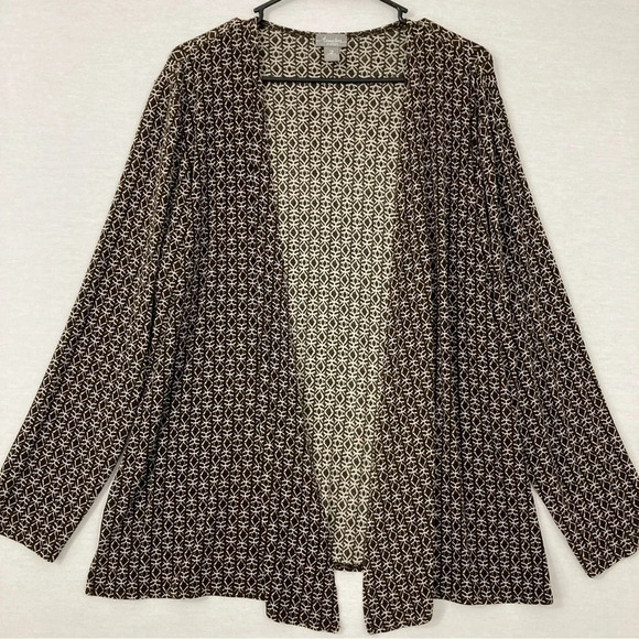 Chico's Travelers Brown Black Slinky Knit Open Front Cardigan size Large 2 - Picture 1 of 9